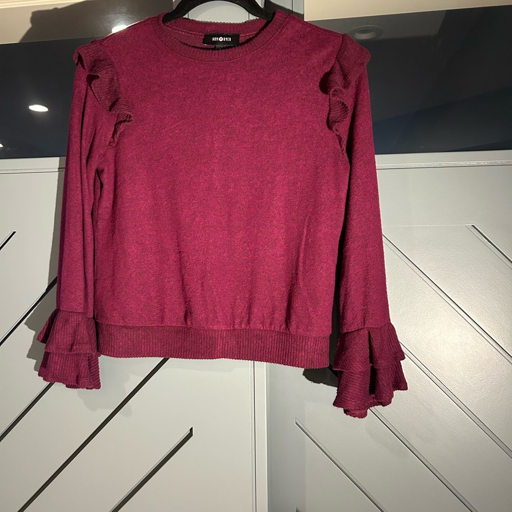 Burgundy Ruffle Sleeve Top